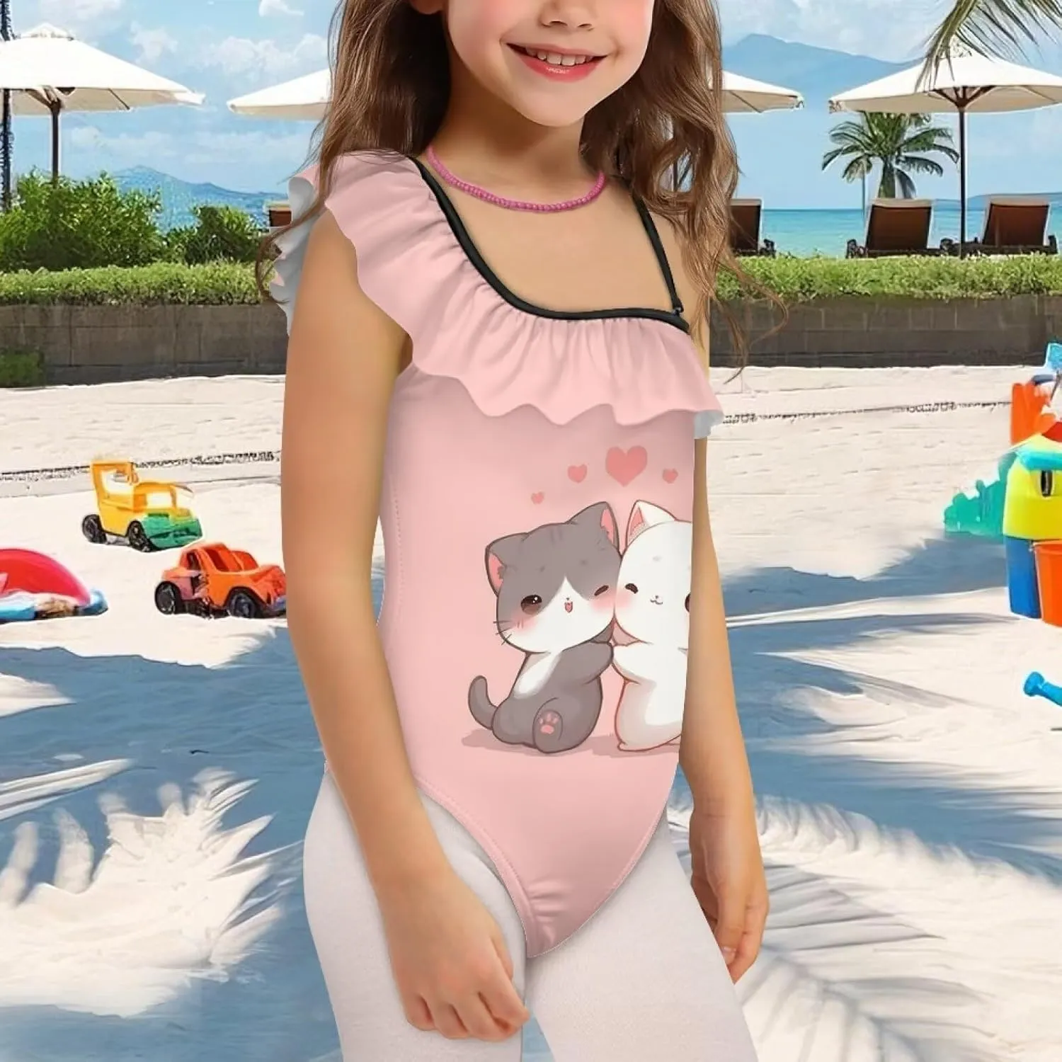 Girls Ruffle One Piece Swimsuit One Shoulder Bathing Suits with Adjustable Shoulder Strap for Beach Party