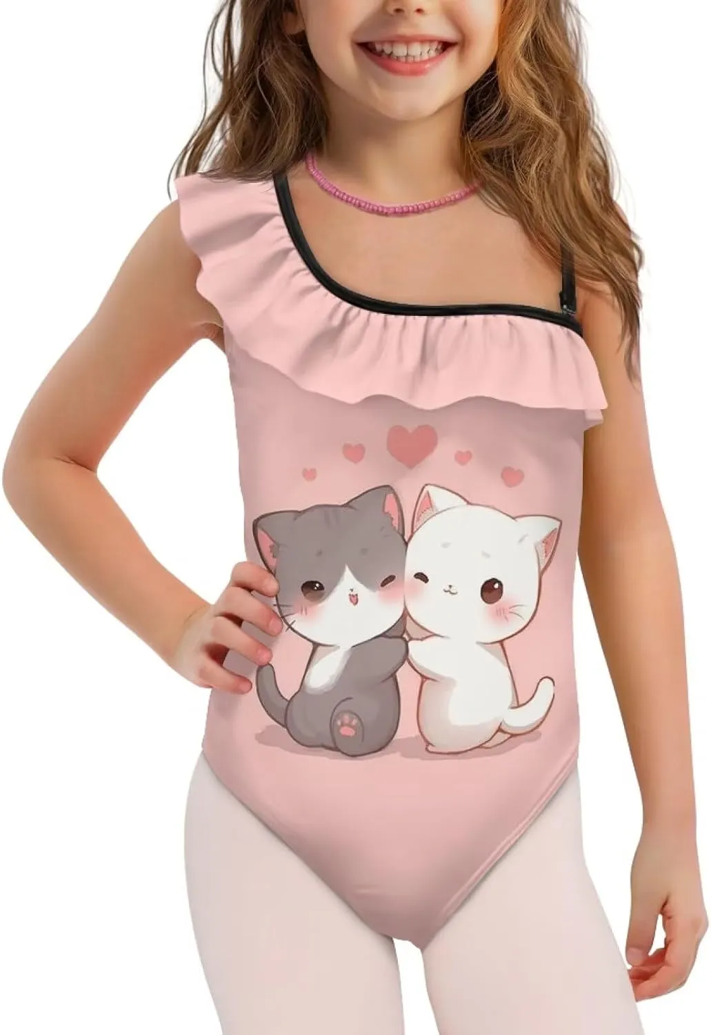 Girls Ruffle One Piece Swimsuit One Shoulder Bathing Suits with Adjustable Shoulder Strap for Beach Party