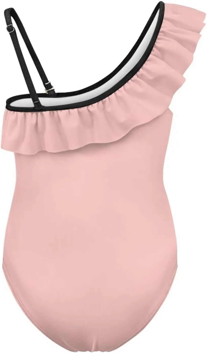 Girls Ruffle One Piece Swimsuit One Shoulder Bathing Suits with Adjustable Shoulder Strap for Beach Party
