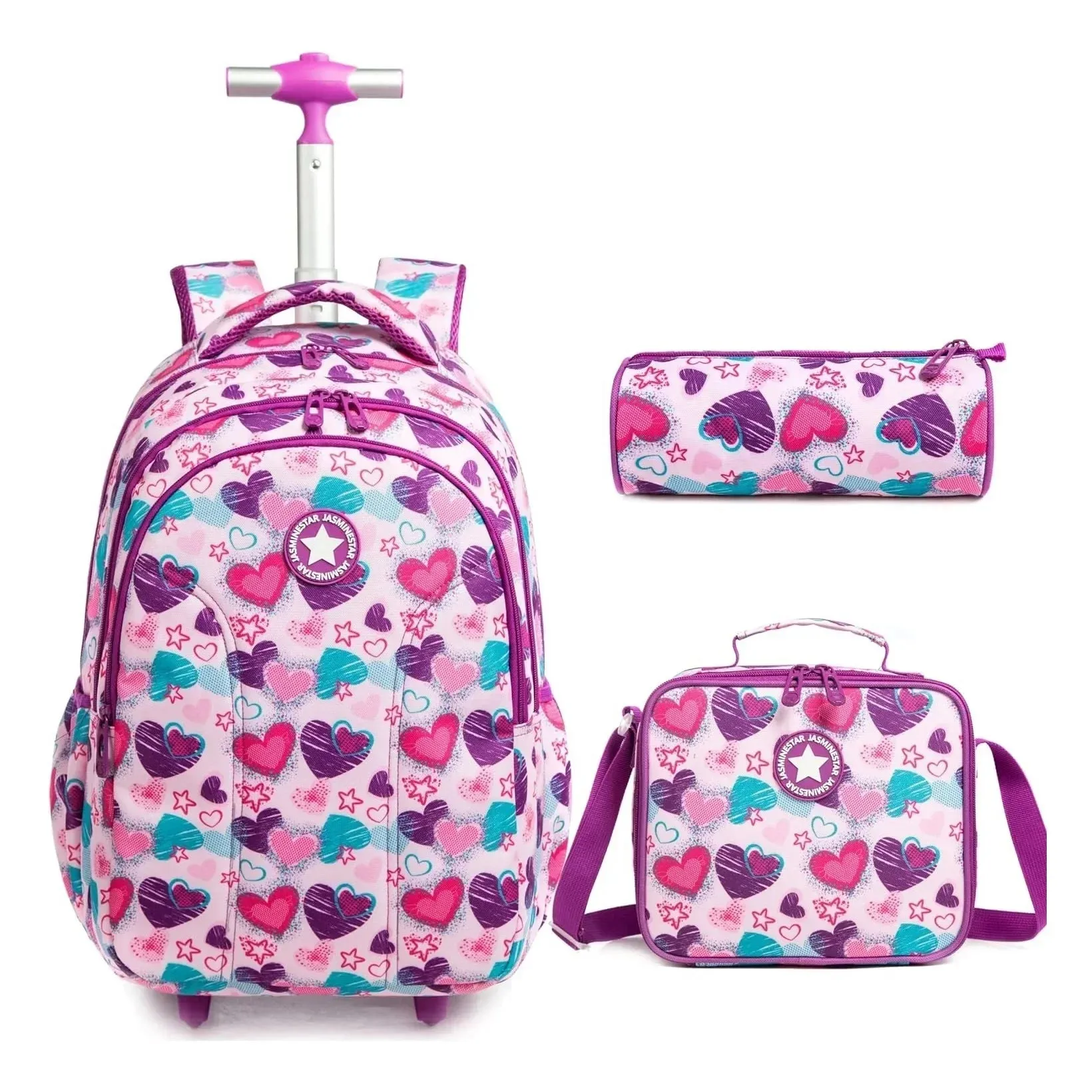 Girls School Backpack with Wheels | Rolling Trolley Bag Set for Boys with Lunch Bag