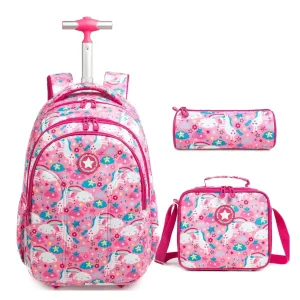 Girls School Backpack with Wheels | Rolling Trolley Bag Set for Boys with Lunch Bag