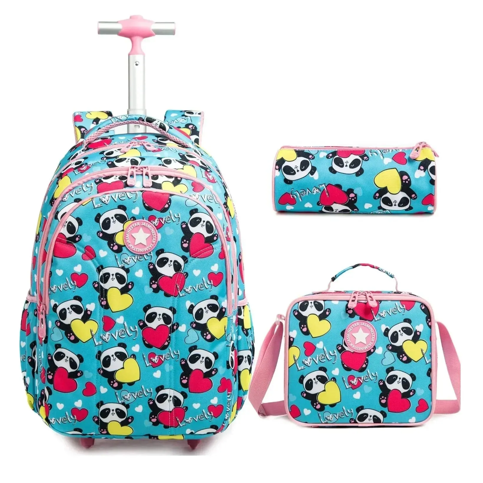 Girls School Backpack with Wheels | Rolling Trolley Bag Set for Boys with Lunch Bag