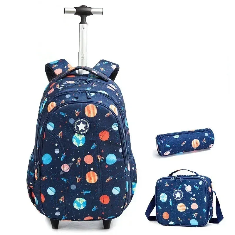 Girls School Backpack with Wheels | Rolling Trolley Bag Set for Boys with Lunch Bag
