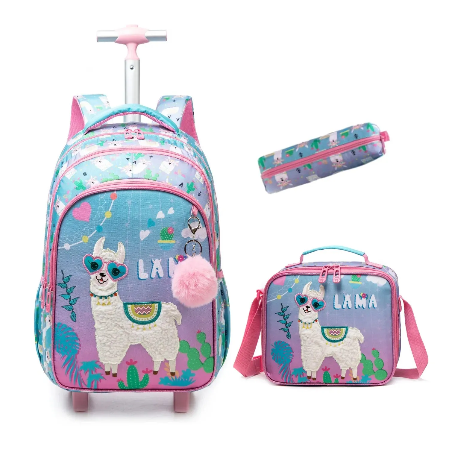 Girls School Backpack with Wheels | Rolling Trolley Bag Set for Boys with Lunch Bag