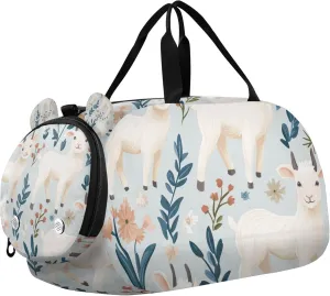 Goat Cartoon Duffle Bag for Toddler Boys Girls, Gym Sports Bag with Shoe Compartments, Kids Travel Overnight Weekender Shoulder Bag