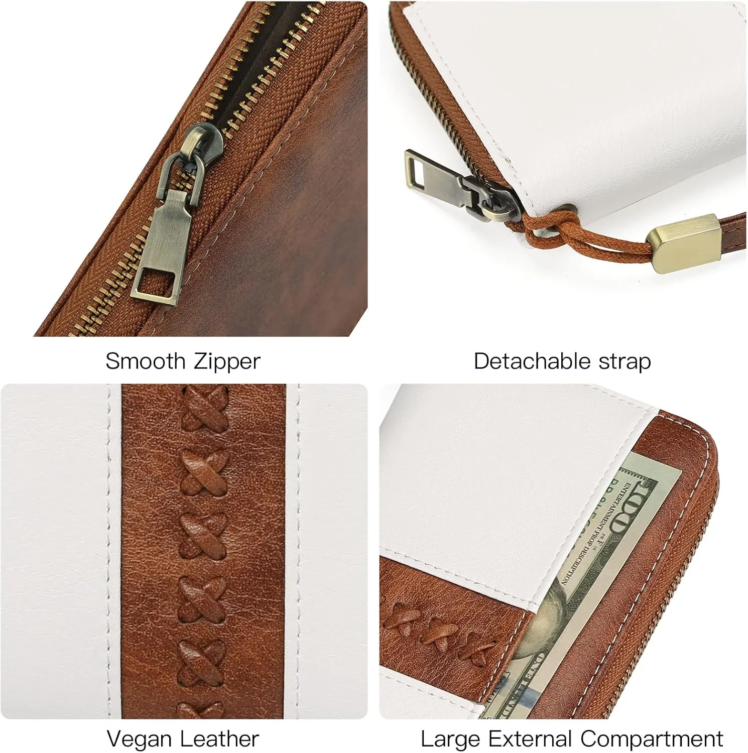 GOIACII Wallet for Women Ladies Wristlet Long Purse Zip Around Clutch RFID Blocking Vegan Leather