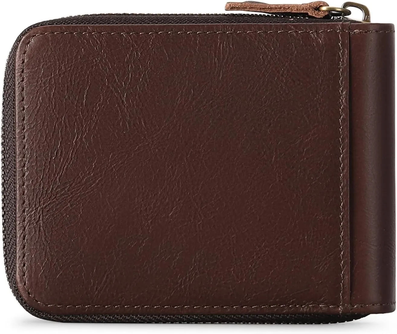 GOIACII Wallets for Men Genuine Leather Front Pocket Wallet RFID Zip Around Bifold Credit Card Holder