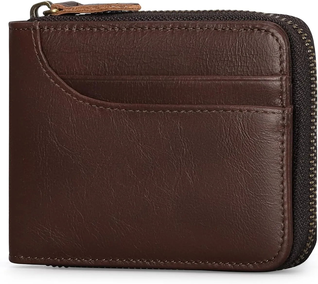 GOIACII Wallets for Men Genuine Leather Front Pocket Wallet RFID Zip Around Bifold Credit Card Holder