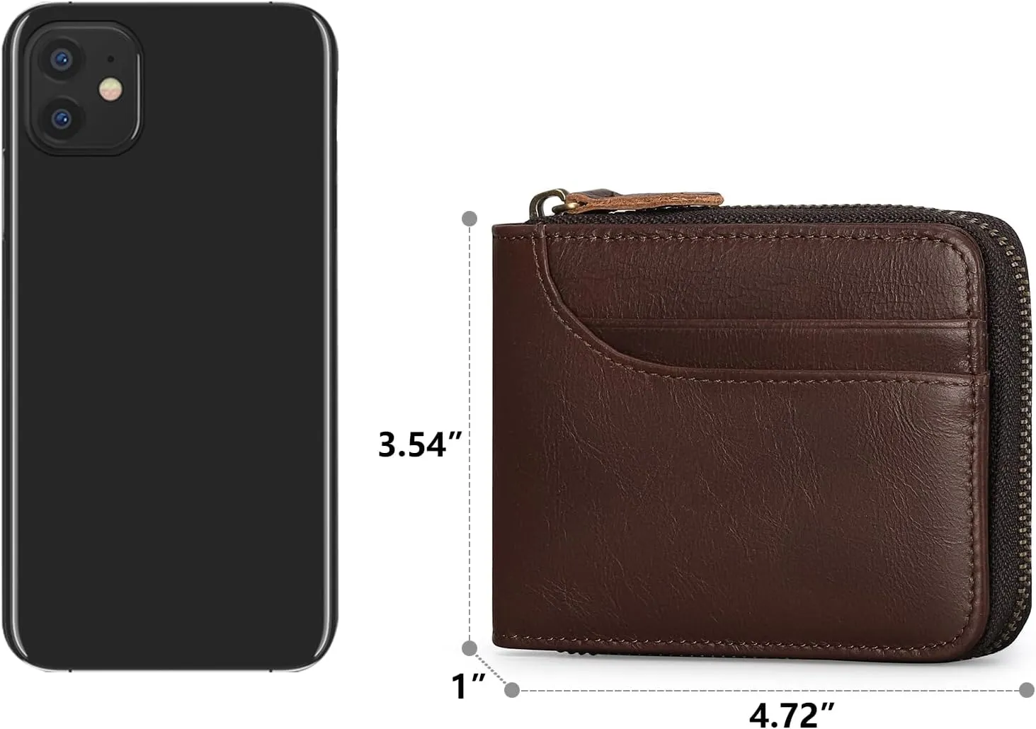 GOIACII Wallets for Men Genuine Leather Front Pocket Wallet RFID Zip Around Bifold Credit Card Holder