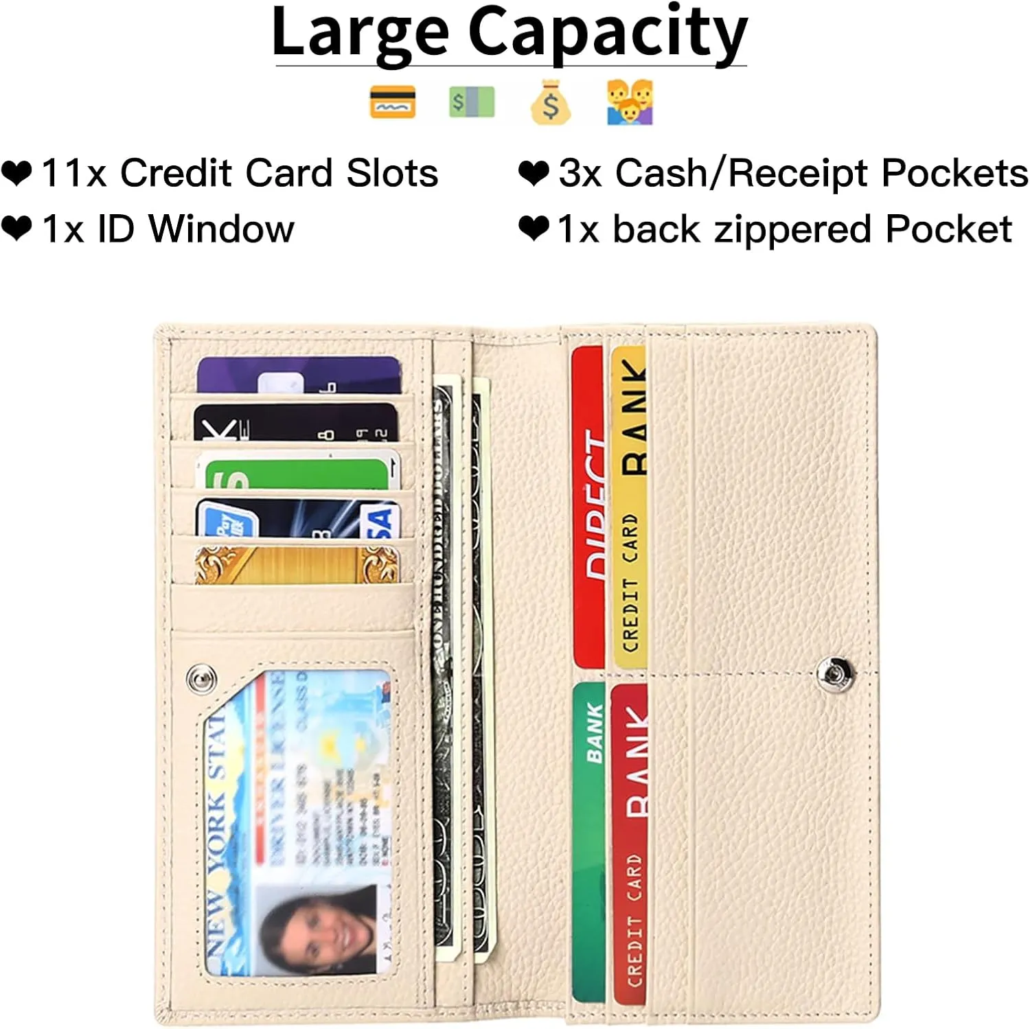 GOIACII Wallets for Women RFID Blocking Ultra Slim Real Leather Credit Card Holder Clutch