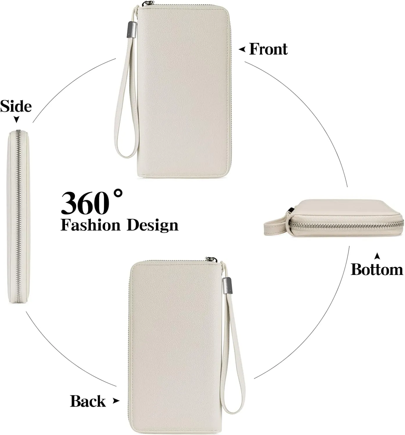GOIACII Womens Wallet RFID Blocking Leather Zip Around Wallet Large Capacity Long Purse Credit Card Clutch Wristlet