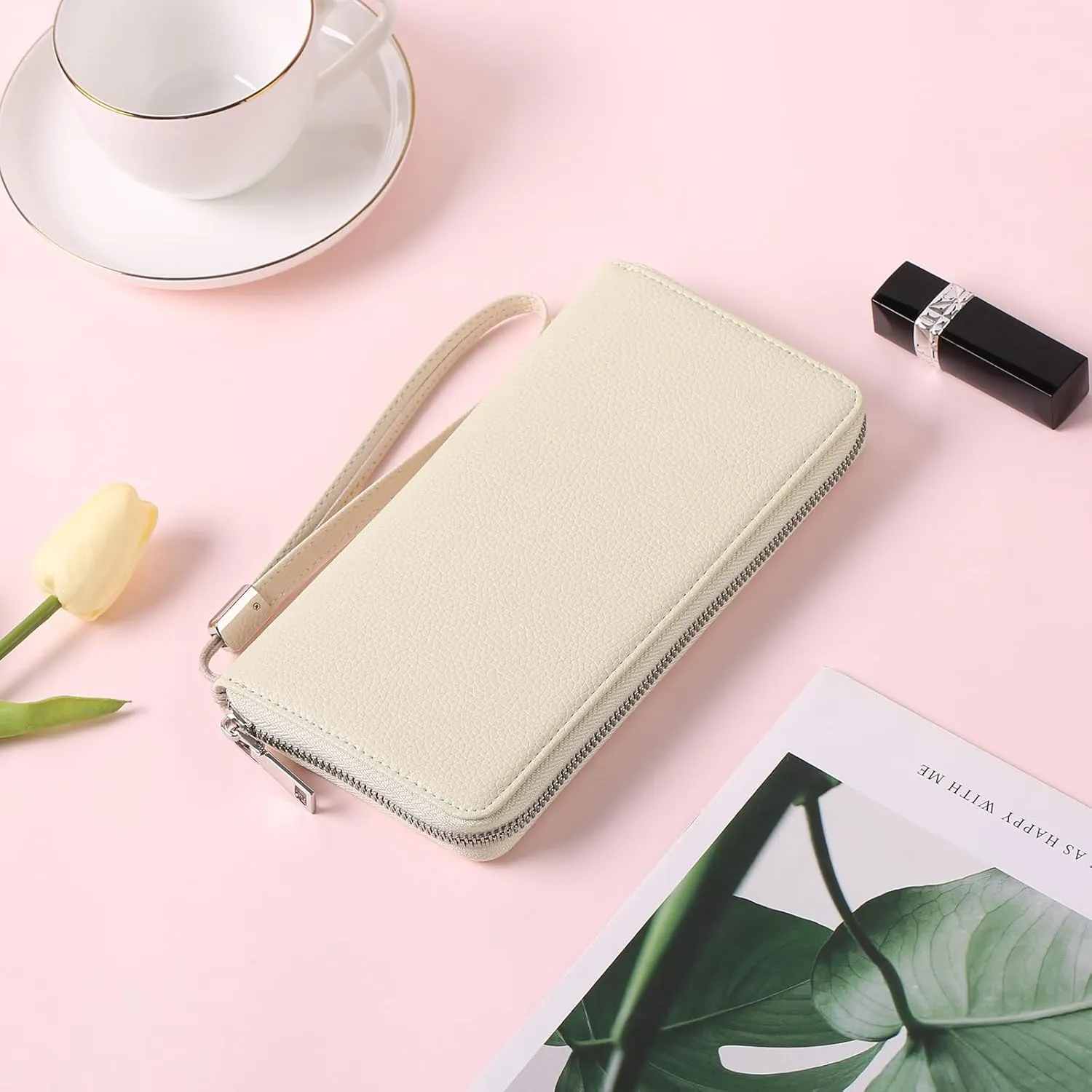 GOIACII Womens Wallet RFID Blocking Leather Zip Around Wallet Large Capacity Long Purse Credit Card Clutch Wristlet