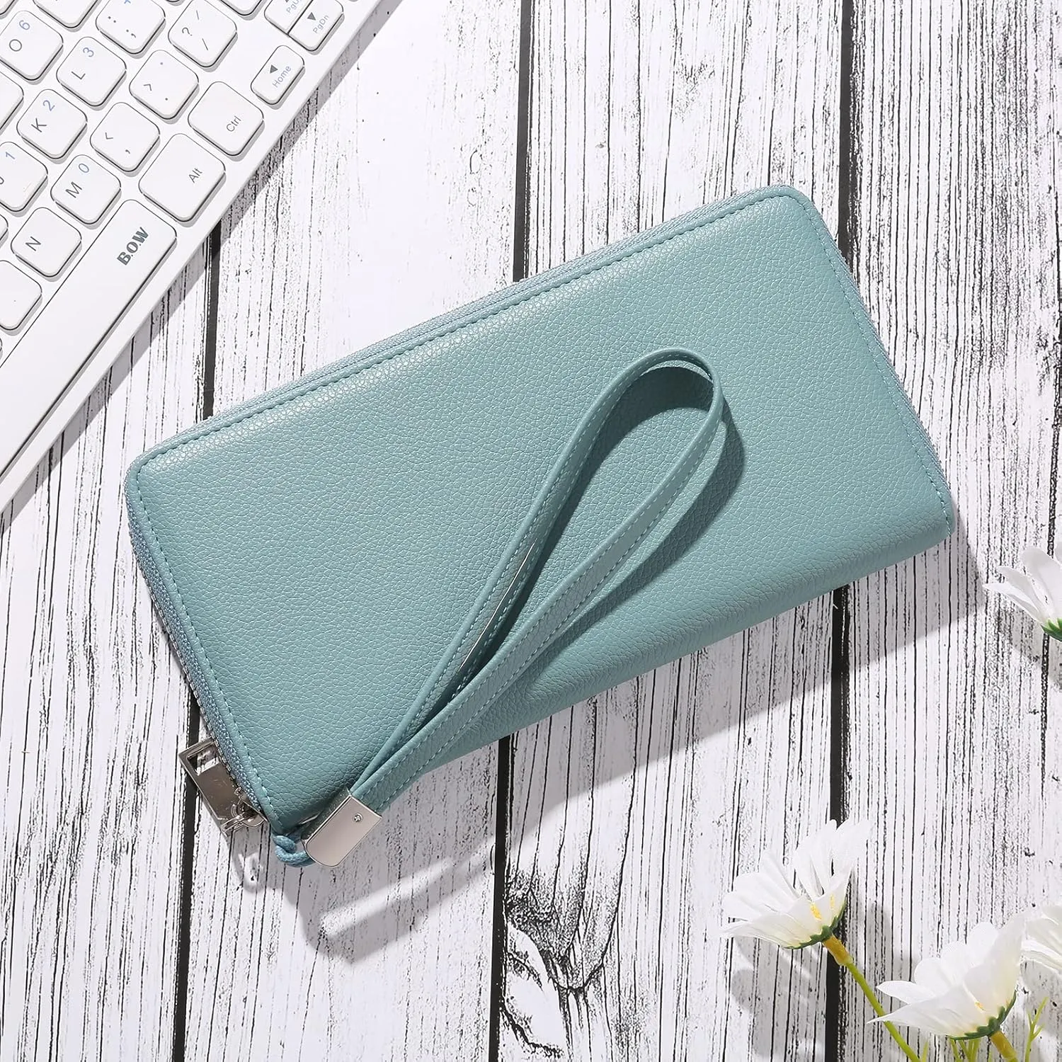GOIACII Womens Wallet RFID Blocking Leather Zip Around Wallet Large Capacity Long Purse Credit Card Clutch Wristlet
