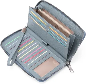 GOIACII Womens Wallet RFID Blocking Leather Zip Around Wallet Large Capacity Long Purse Credit Card Clutch Wristlet