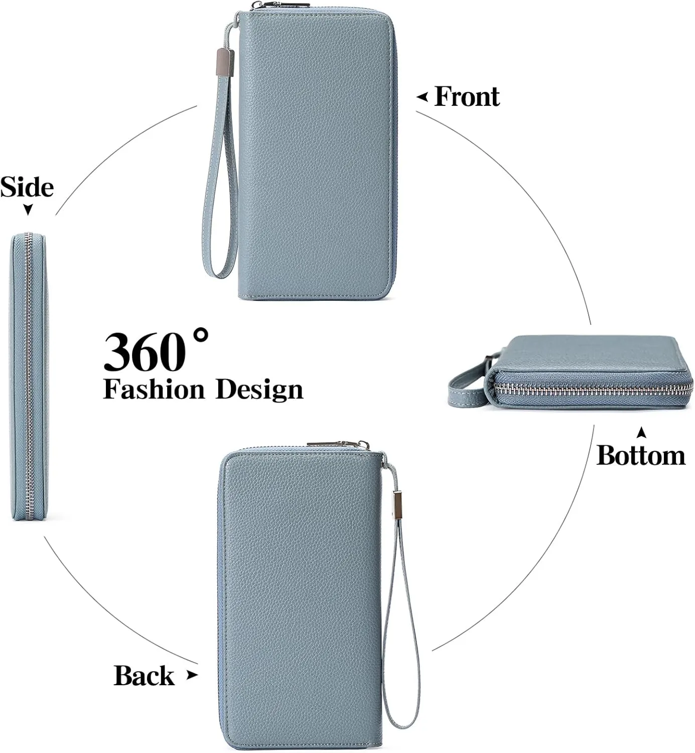 GOIACII Womens Wallet RFID Blocking Leather Zip Around Wallet Large Capacity Long Purse Credit Card Clutch Wristlet