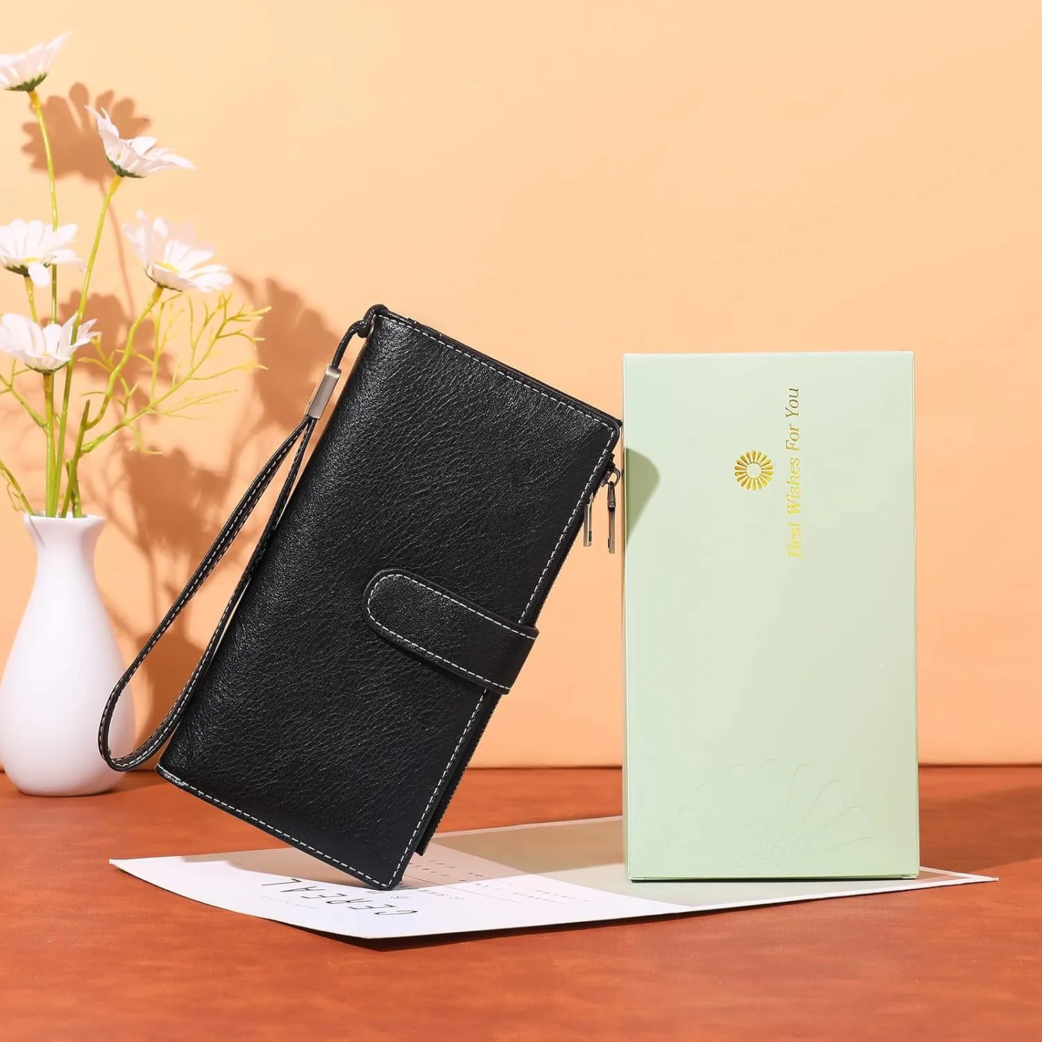GOIACII Womens Wallets Large Capacity Credit Card Holder Rfid Wallet Women Double Zipper Pocket Leather Bifold Ladies Wristlet Clutch Wallet
