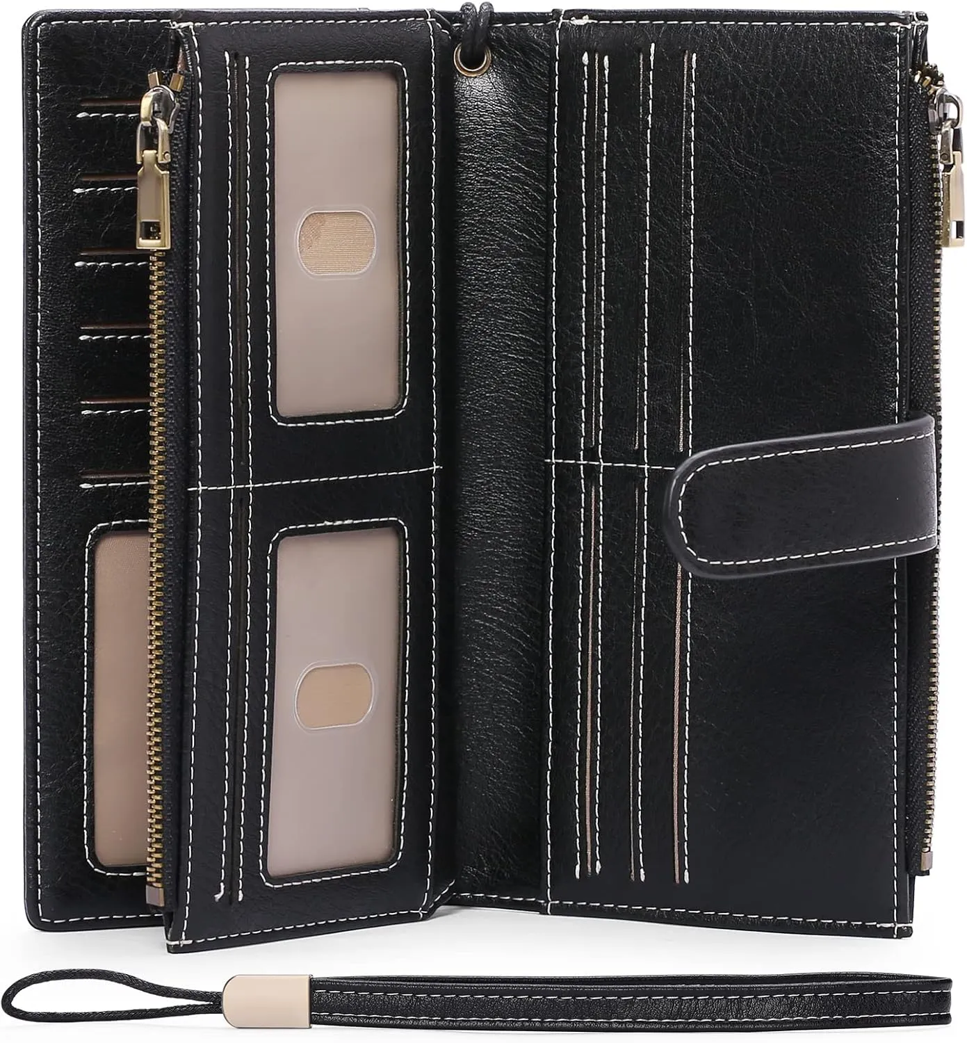 GOIACII Womens Wallets Large Capacity Credit Card Holder Rfid Wallet Women Double Zipper Pocket Leather Bifold Ladies Wristlet Clutch Wallet