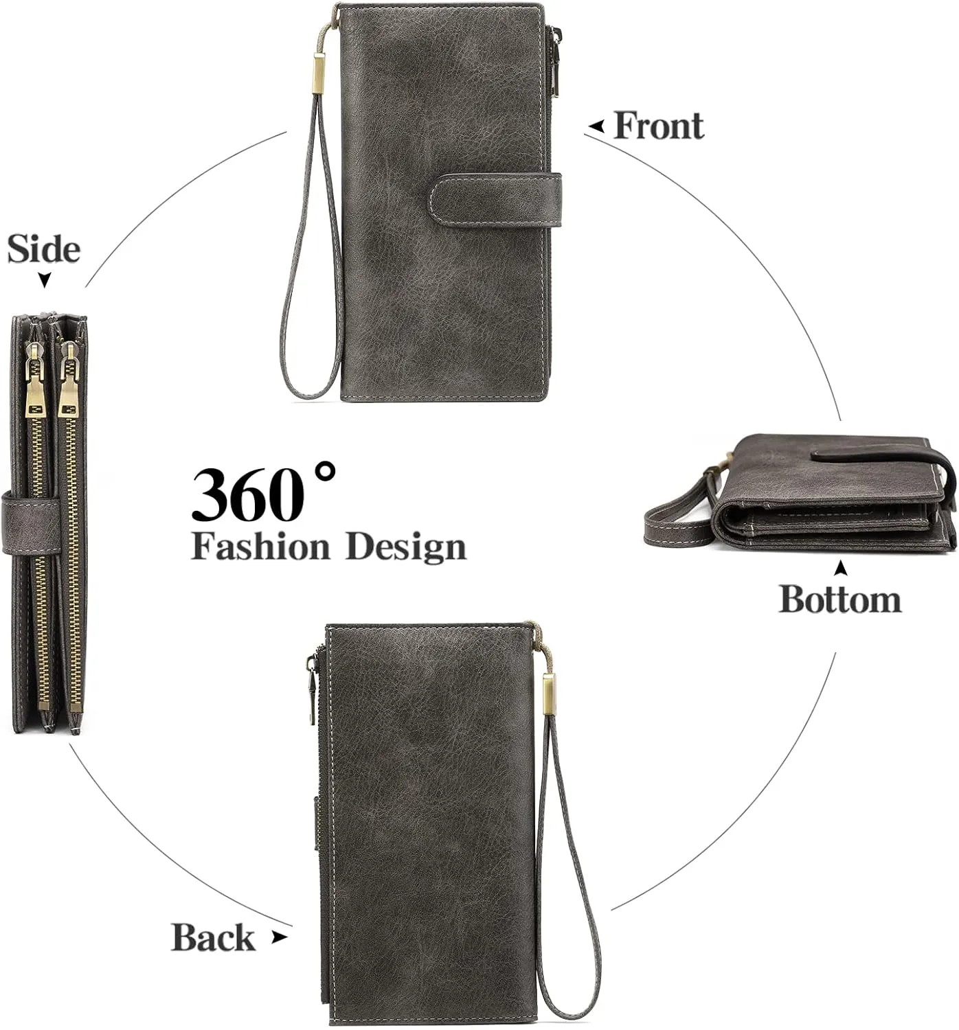 GOIACII Womens Wallets Large Capacity Credit Card Holder Rfid Wallet Women Double Zipper Pocket Leather Bifold Ladies Wristlet Clutch Wallet
