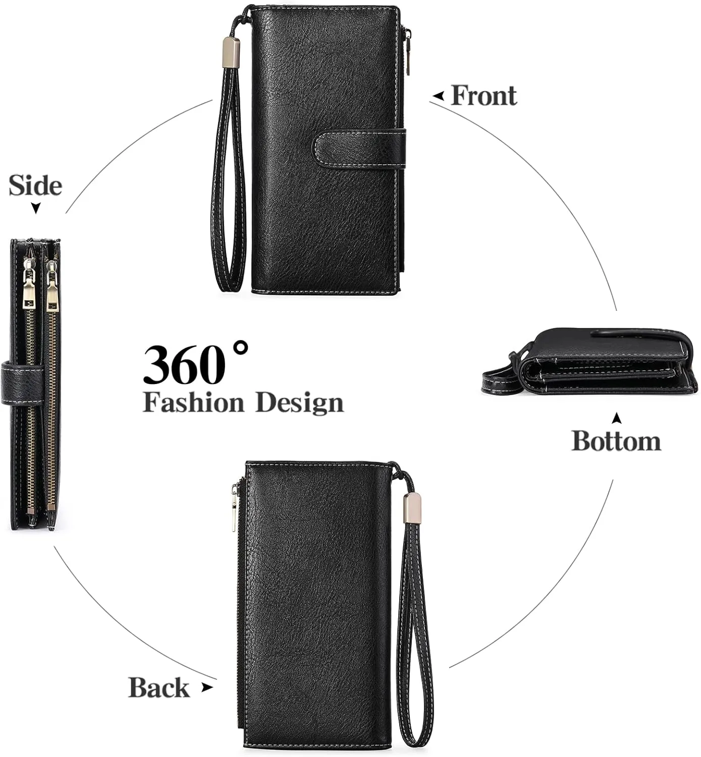 GOIACII Womens Wallets Large Capacity Credit Card Holder Rfid Wallet Women Double Zipper Pocket Leather Bifold Ladies Wristlet Clutch Wallet