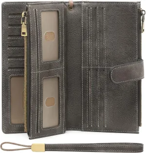 GOIACII Womens Wallets Large Capacity Credit Card Holder Rfid Wallet Women Double Zipper Pocket Leather Bifold Ladies Wristlet Clutch Wallet