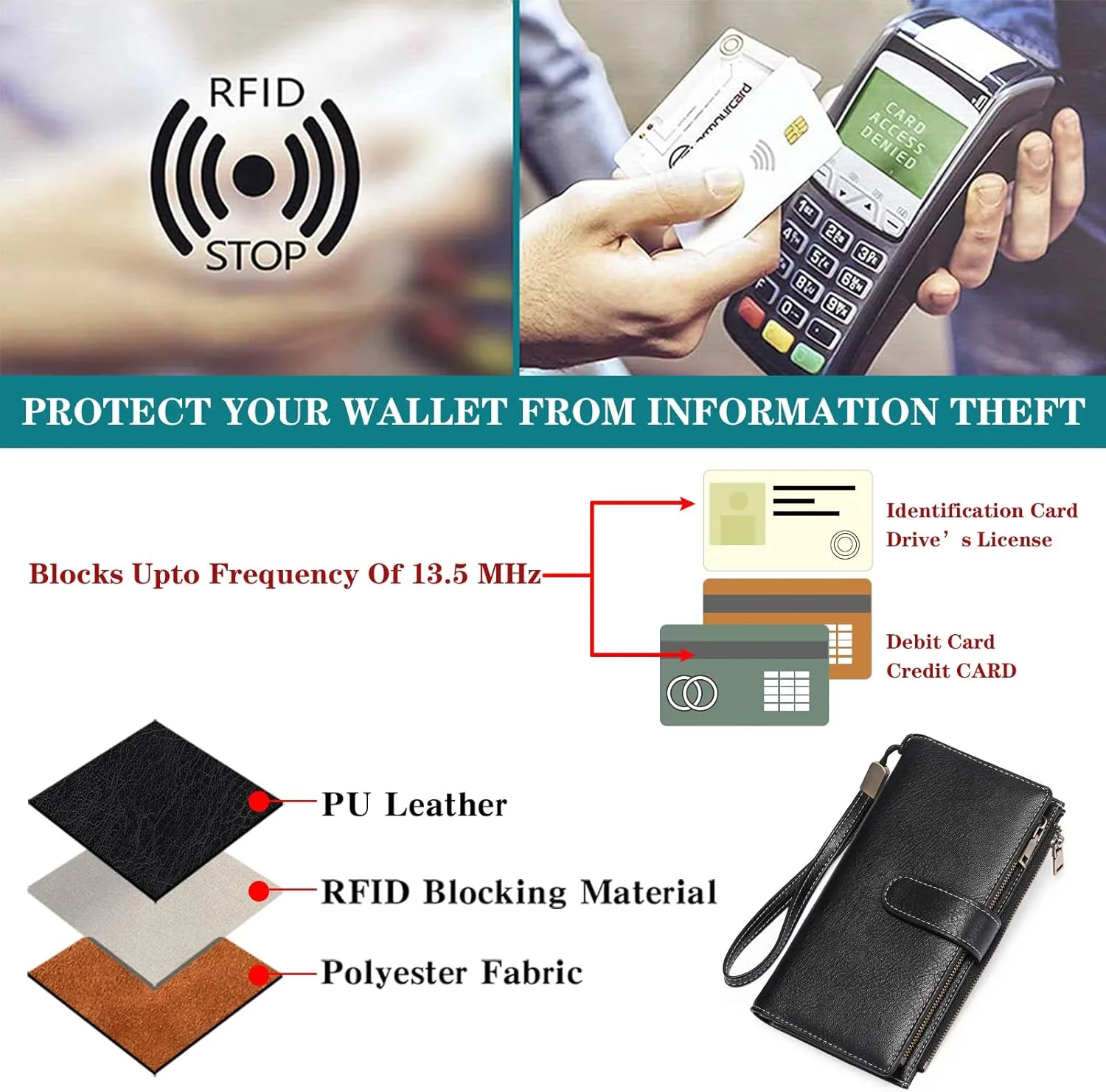 GOIACII Womens Wallets Large Capacity Credit Card Holder Rfid Wallet Women Double Zipper Pocket Leather Bifold Ladies Wristlet Clutch Wallet