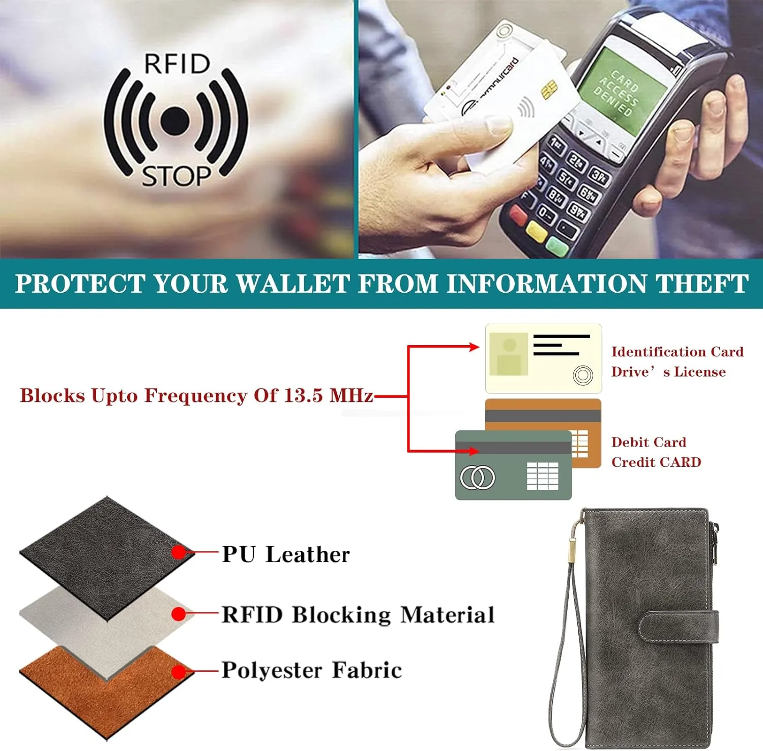 GOIACII Womens Wallets Large Capacity Credit Card Holder Rfid Wallet Women Double Zipper Pocket Leather Bifold Ladies Wristlet Clutch Wallet