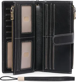 GOIACII Womens Wallets Large Capacity Credit Card Holder Rfid Wallet Women Double Zipper Pocket Leather Bifold Ladies Wristlet Clutch Wallet