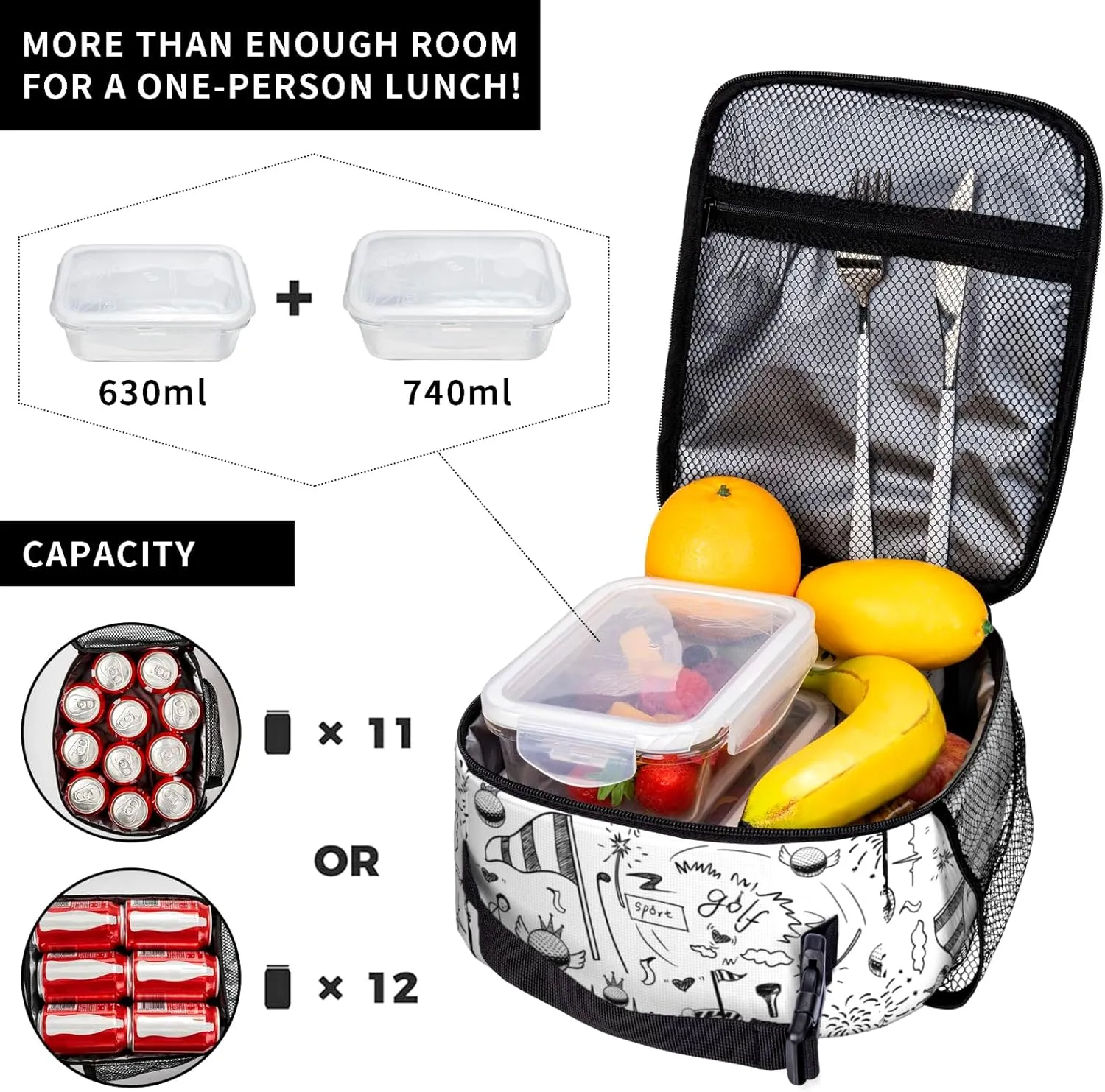 Golf Lunch Box Portable Insulated Cooler Lunch Bags Multicolor Cartoon Lunch Bag For Women Men Kids Boys Girls School Work Office Travel Picnic Gifts