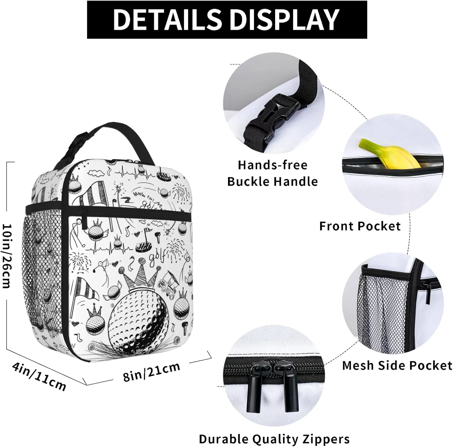 Golf Lunch Box Portable Insulated Cooler Lunch Bags Multicolor Cartoon Lunch Bag For Women Men Kids Boys Girls School Work Office Travel Picnic Gifts