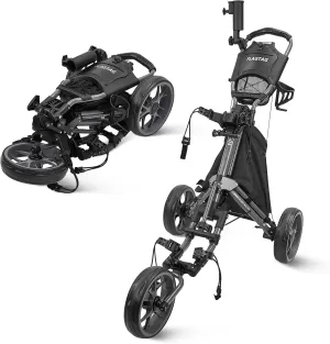 Golf Push Cart 3 Wheel,Foldable Golf Push Cart,Golf Bag Cart with Foot Brake,Umbrella Holder, Cup Holder, Storage Compartment