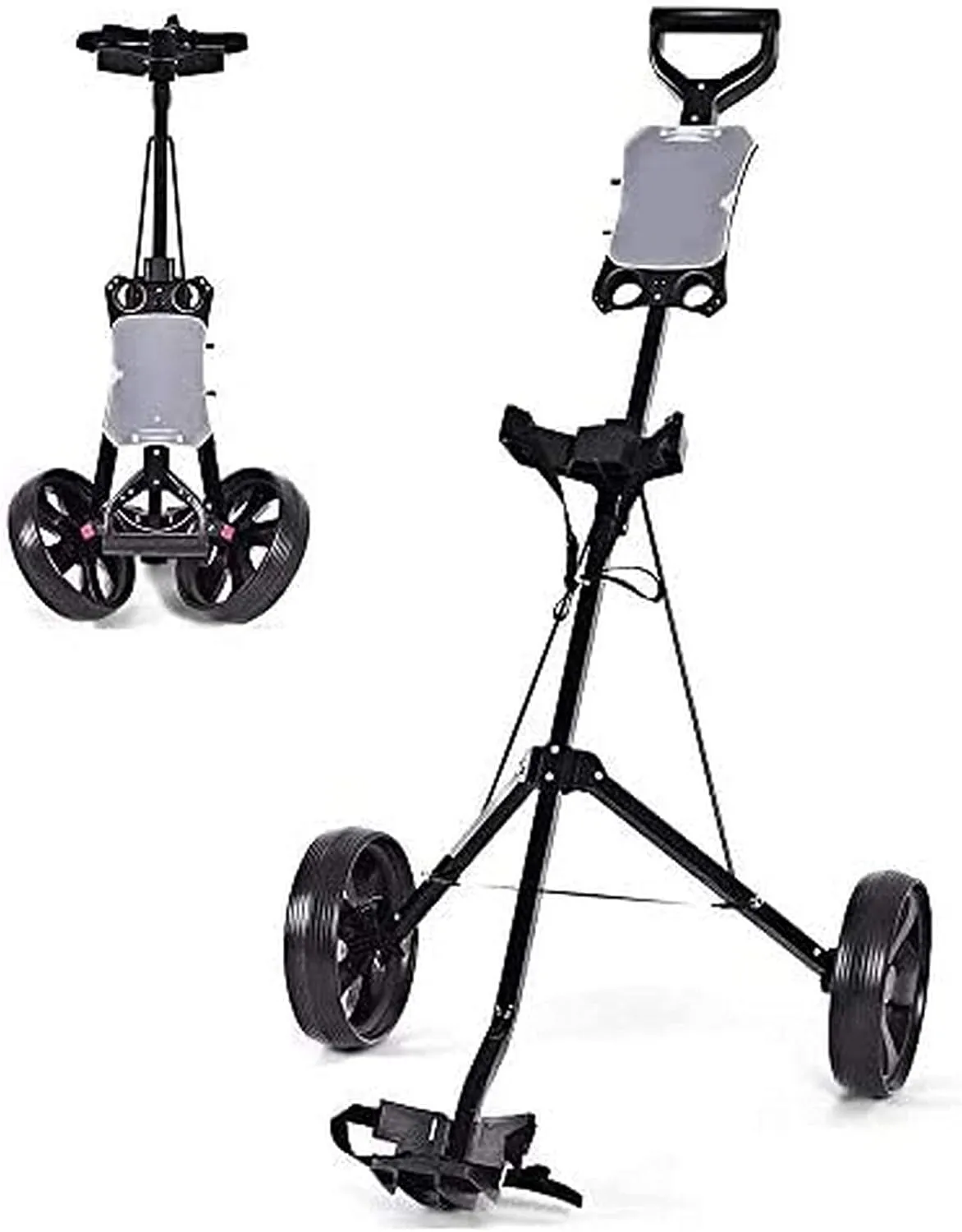Golf Push Cart Foldable 2 Wheels Push Pull Cart Trolley for Golf Bag Outdoor Golf Sport Match Airport Luggage Check Carrier Cart Golf Caddy