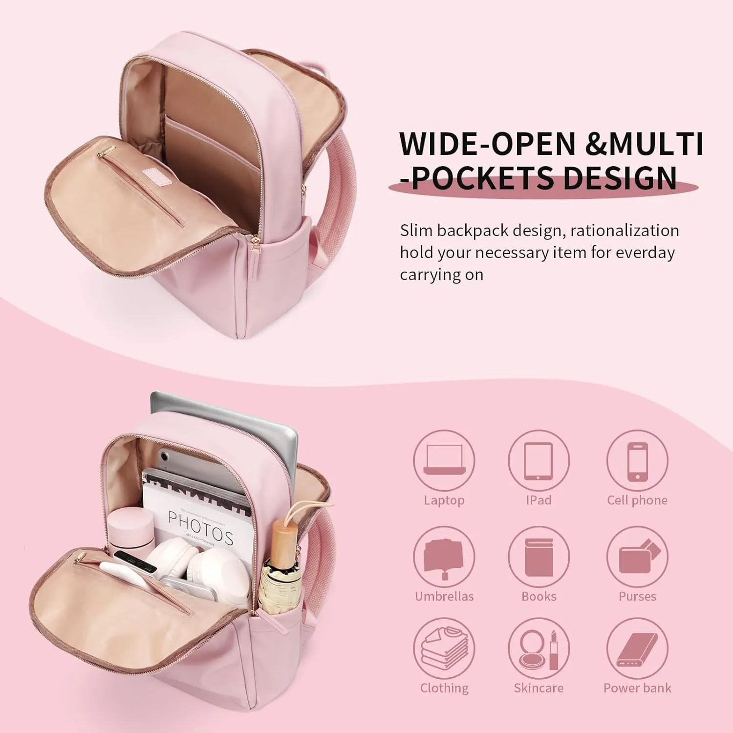 GOLF SUPAGS Women Laptop Backpack with Separate Laptop Compartment Fits 14 Inch Notebook Casual Daypack for Work Travel College Backpack Book Bags