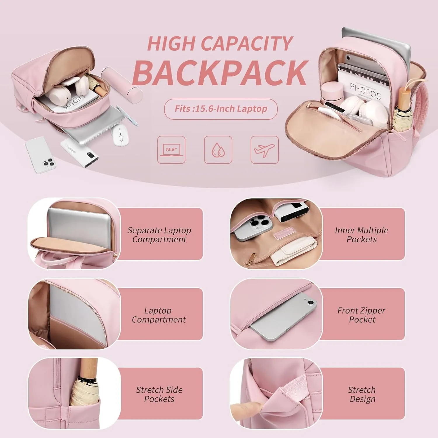 GOLF SUPAGS Women Laptop Backpack with Separate Laptop Compartment Fits 15.6 Inch Notebook Casual Daypack for Work Travel College Backpack Book Bags