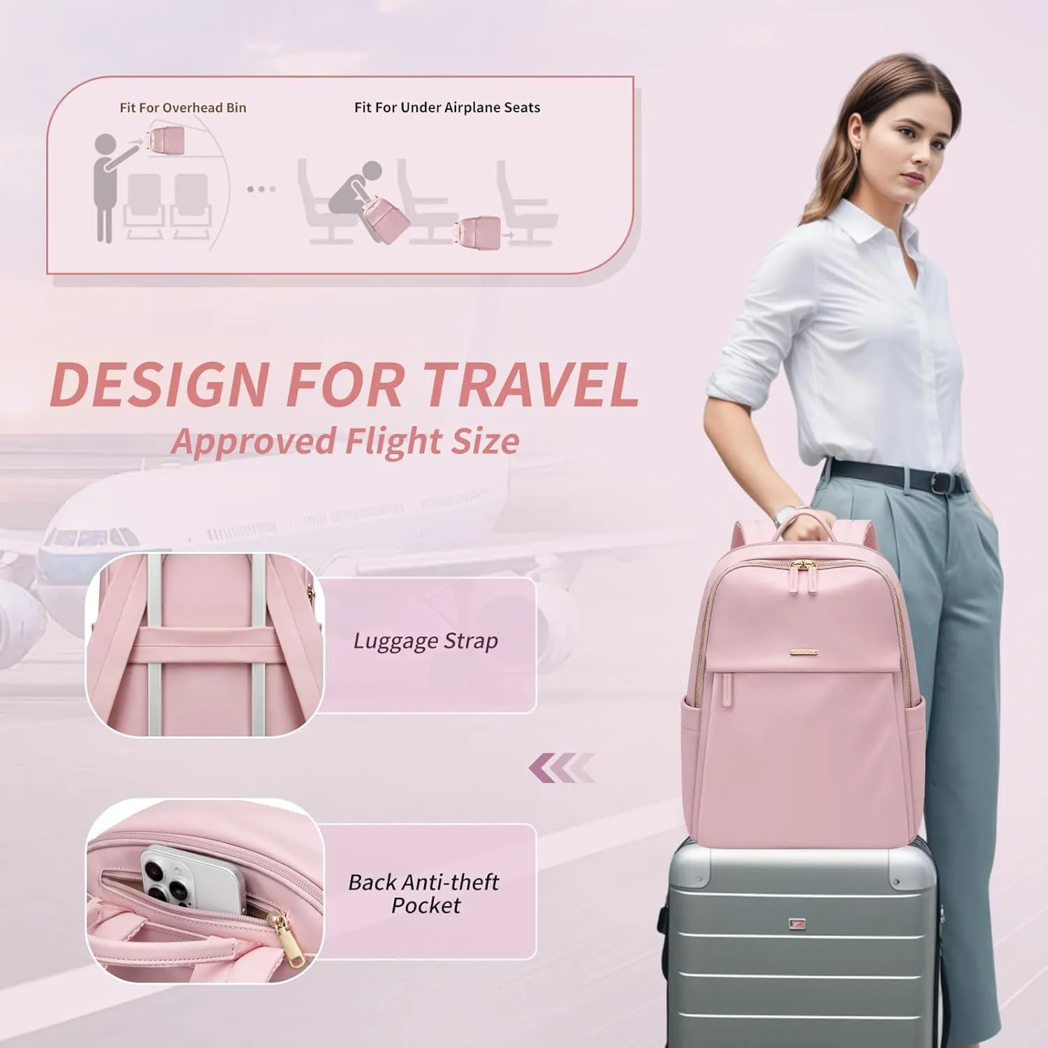 GOLF SUPAGS Women Laptop Backpack with Separate Laptop Compartment Fits 15.6 Inch Notebook Casual Daypack for Work Travel College Backpack Book Bags