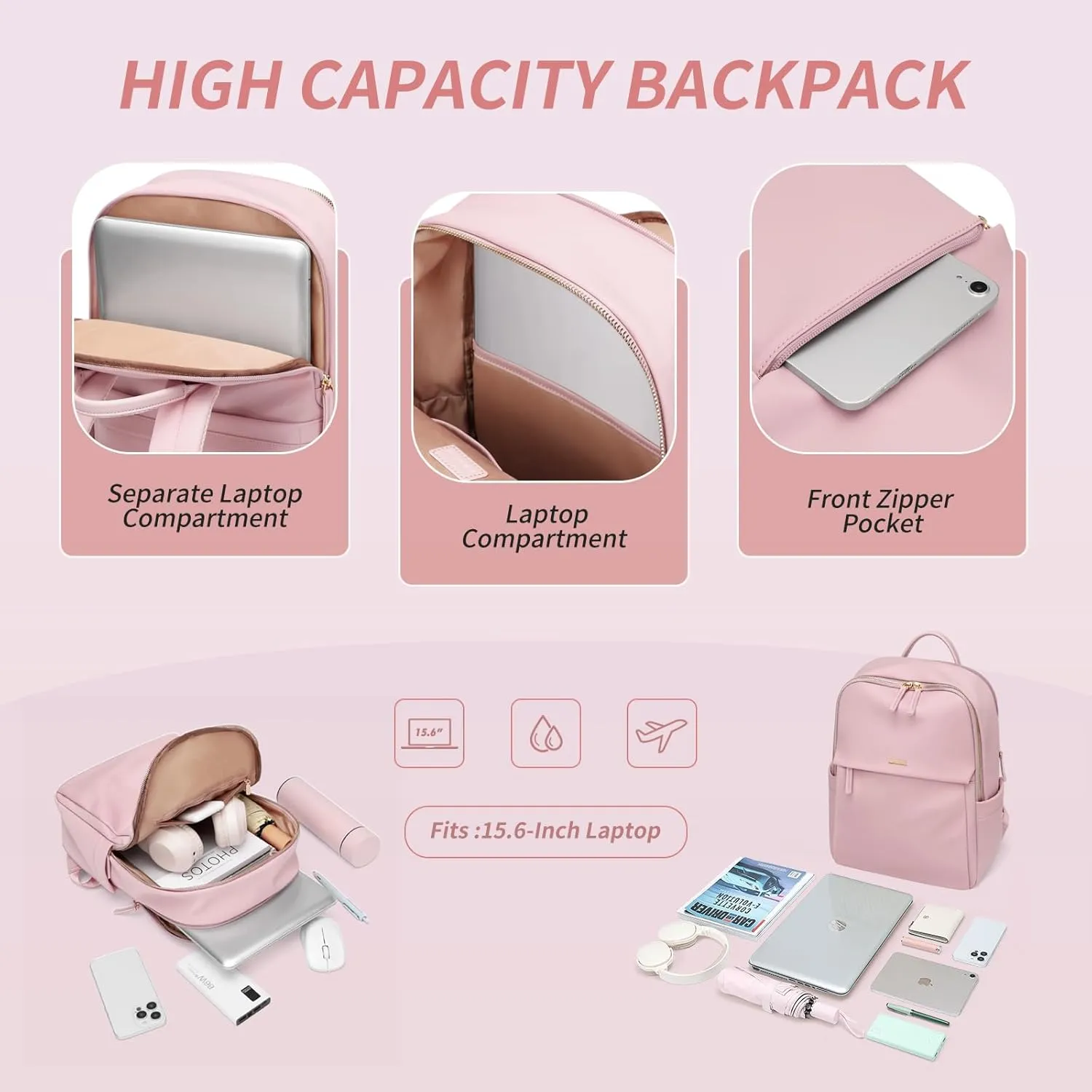 GOLF SUPAGS Women Laptop Backpack with Separate Laptop Compartment Fits 15.6 Inch Notebook Casual Daypack for Work Travel College Backpack Book Bags