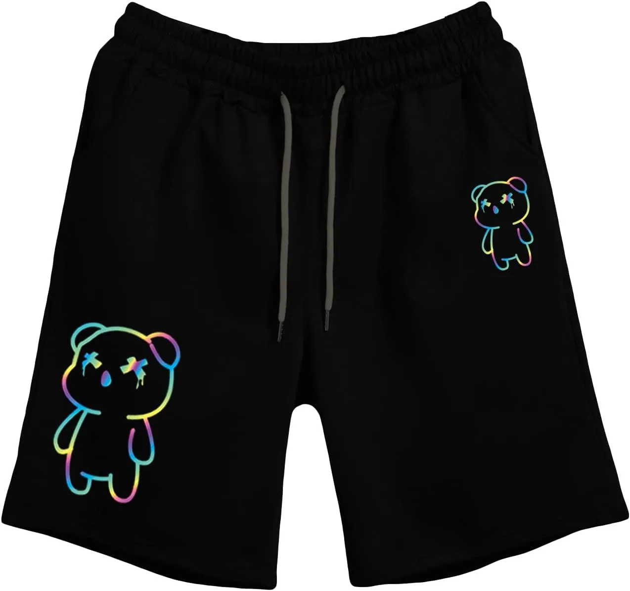 GORGLITTER Men's Reflective Cartoon Graphic Drawstring Waist Track Shorts Workout Short Pants