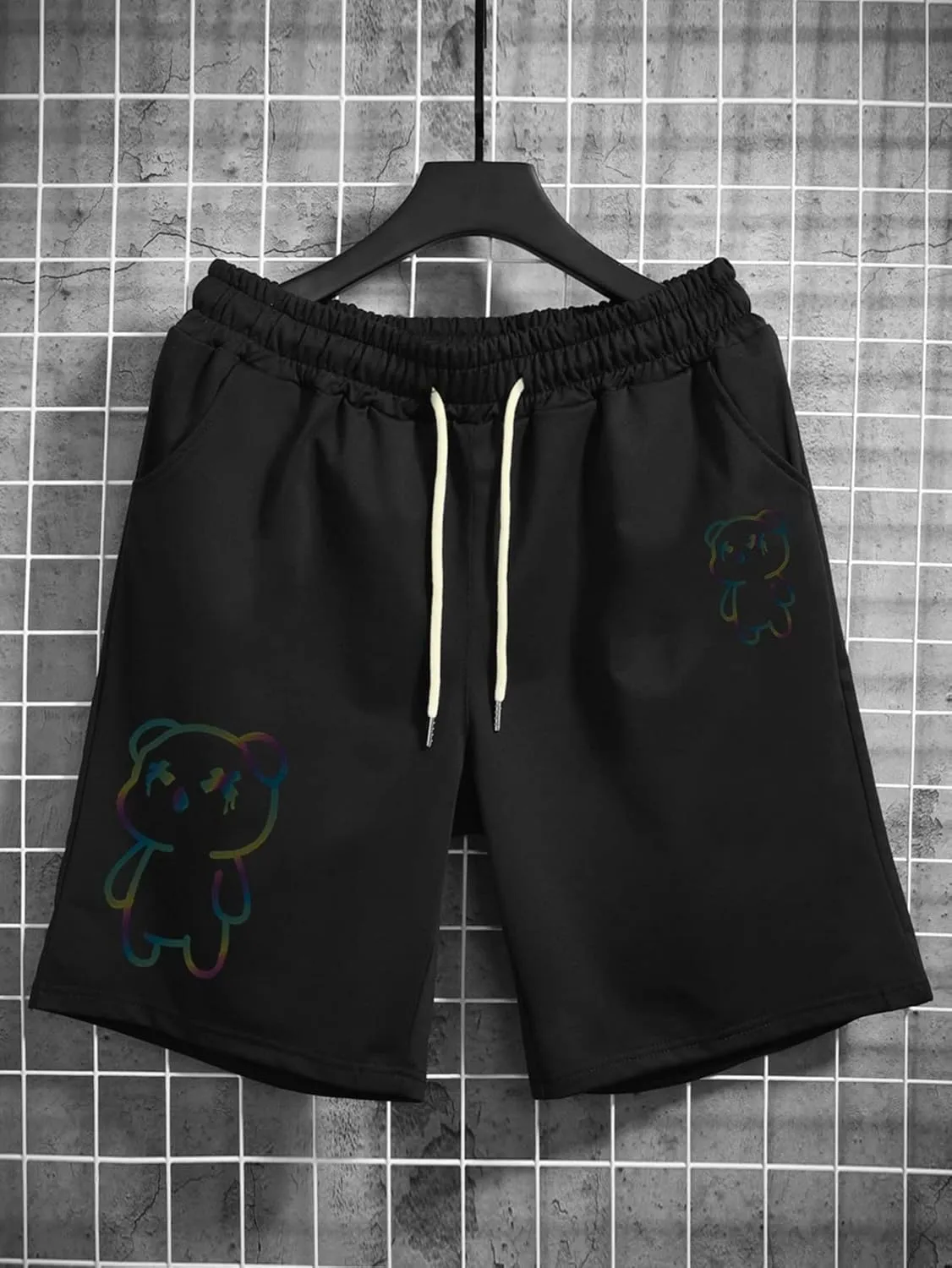 GORGLITTER Men's Reflective Cartoon Graphic Drawstring Waist Track Shorts Workout Short Pants