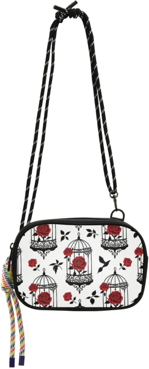 Gothic Red and Black Halloween Rose Bird Cage Womens Purses Crossbody for Womens Waterproof with Credit Card Slots Small Black Purses For Hiking Traveling bolsos negros para mujeres