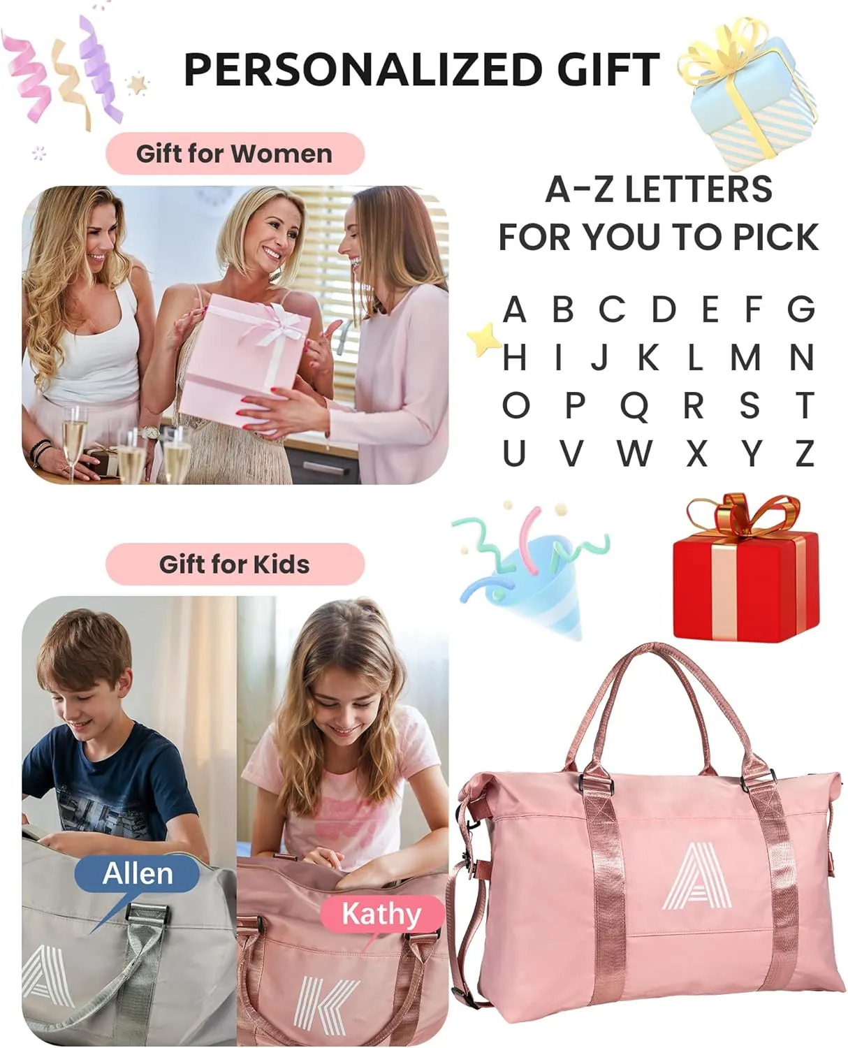 Graduate Gifts for Her, Initial Travel Duffel Bag, Girls Weekender Bag, Monogram Kids Overnight Bag,Graduation Gift, Gifts for 10 11 12 13 14 15 16 17 18 Year Old Girl (Letter J)