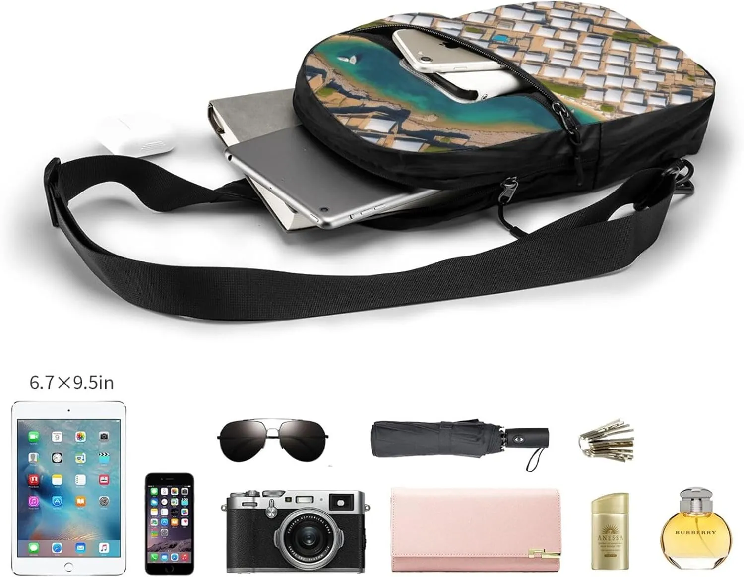 Greek Architecture Printed Patterns Sling Bag For Women And Men Fashion Folding Chest Bag Adjustable Crossbody Travel Shoulder Bag