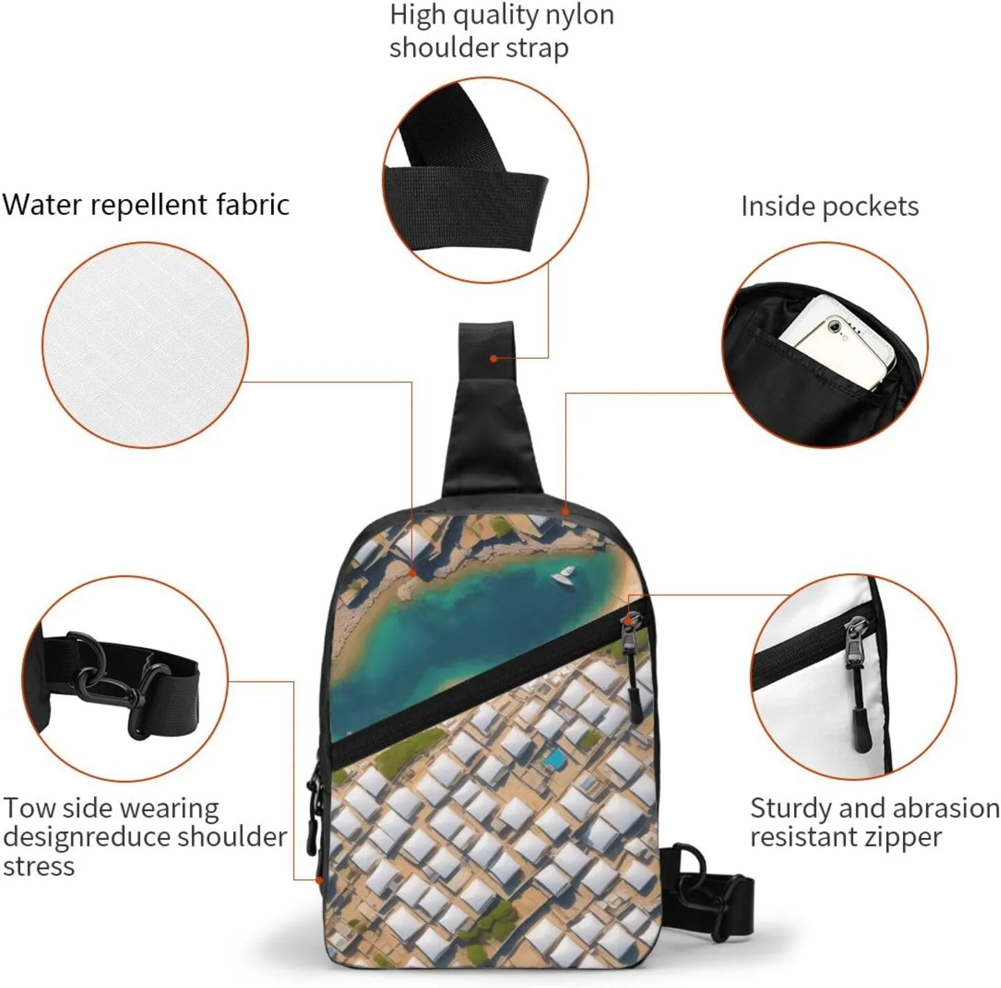 Greek Architecture Printed Patterns Sling Bag For Women And Men Fashion Folding Chest Bag Adjustable Crossbody Travel Shoulder Bag