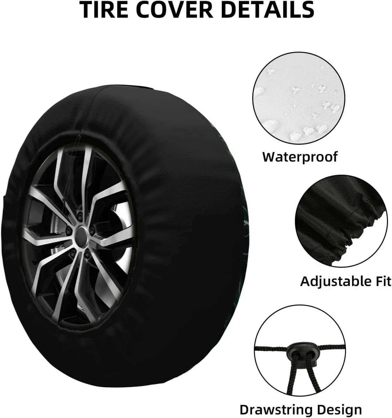 Green Long Leaves Tire Cover Outdoor Waterproof Snow Sun Rain Wheel Cover Portable Wheel Bags Camper Spare Tire Cover Universal Car Tire Protectors for Trailer RV SUV