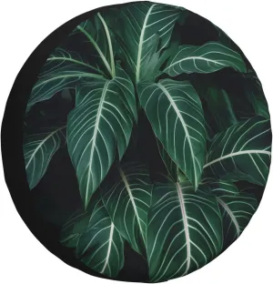 Green Long Leaves Tire Cover Outdoor Waterproof Snow Sun Rain Wheel Cover Portable Wheel Bags Camper Spare Tire Cover Universal Car Tire Protectors for Trailer RV SUV