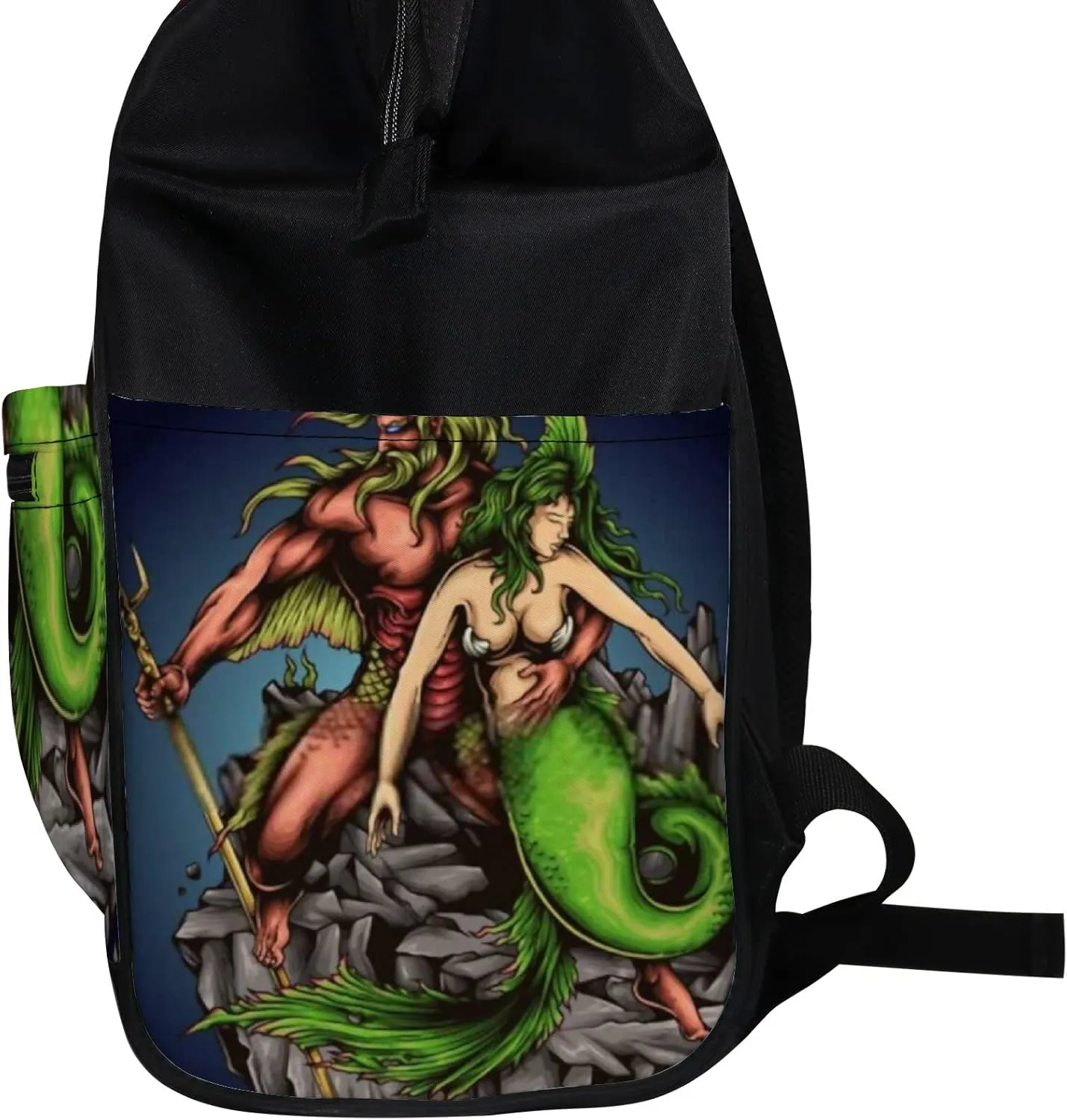 Green Mermaid Merman Poseidon Neptune Diaper Bag Backpack, waterproof backpack Baby Nappy Changing Bags Laptop Backpack for Travel, Large Capacity, Durable and Stylish for Woman and Men.