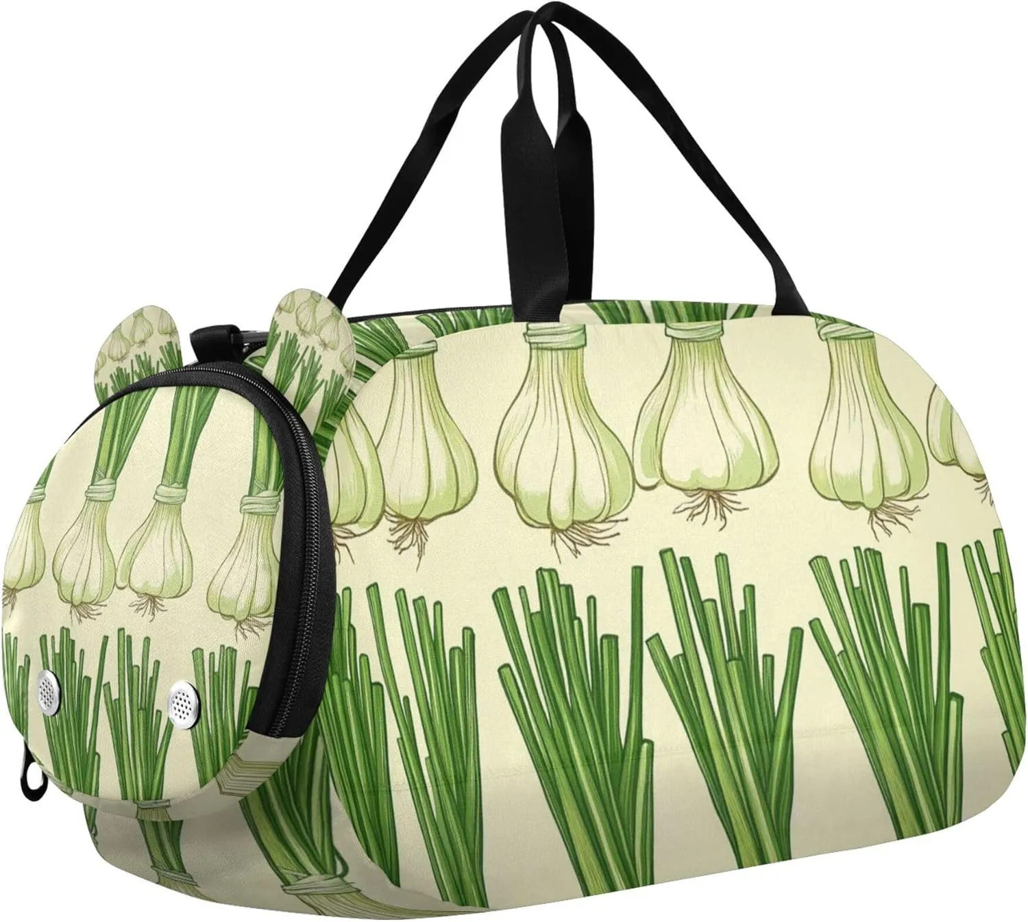 Green Onions Cartoon Duffle Bag for Toddler Girls Boys, Sports Gym Bag with Shoe Compartments, Kids Travel Overnight Weekender Shoulder Bag