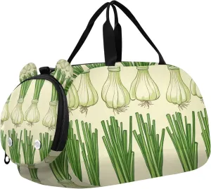 Green Onions Cartoon Duffle Bag for Toddler Girls Boys, Sports Gym Bag with Shoe Compartments, Kids Travel Overnight Weekender Shoulder Bag