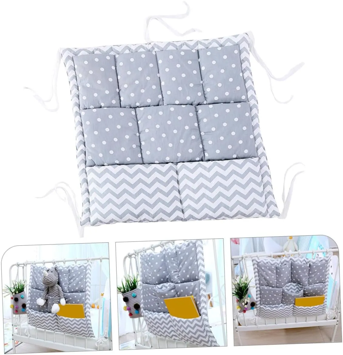 Grey Hanging Diaper Organizer for Baby Bed Crib Wall Bag Multi-pocket Storage Breathable Nappy Bag Organiser Wall Mountable