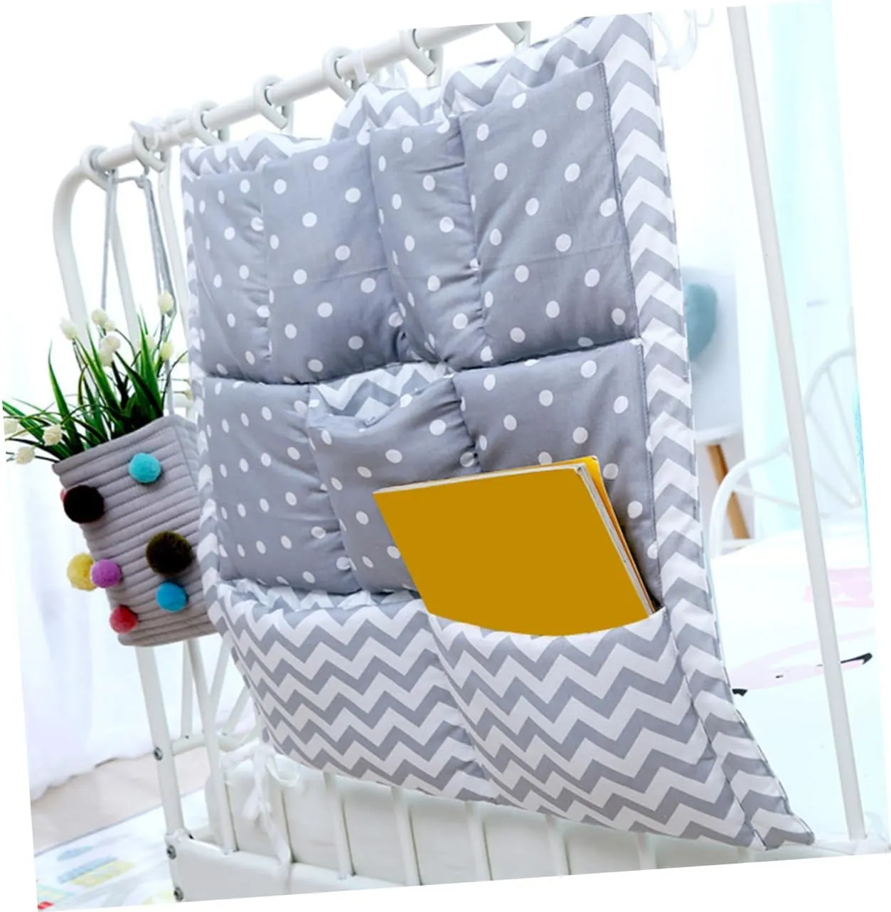 Grey Hanging Diaper Organizer for Baby Bed Crib Wall Bag Multi-pocket Storage Breathable Nappy Bag Organiser Wall Mountable