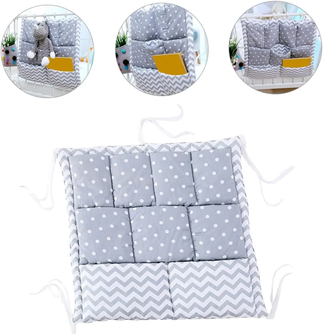 Grey Hanging Diaper Organizer for Baby Bed Crib Wall Bag Multi-pocket Storage Breathable Nappy Bag Organiser Wall Mountable