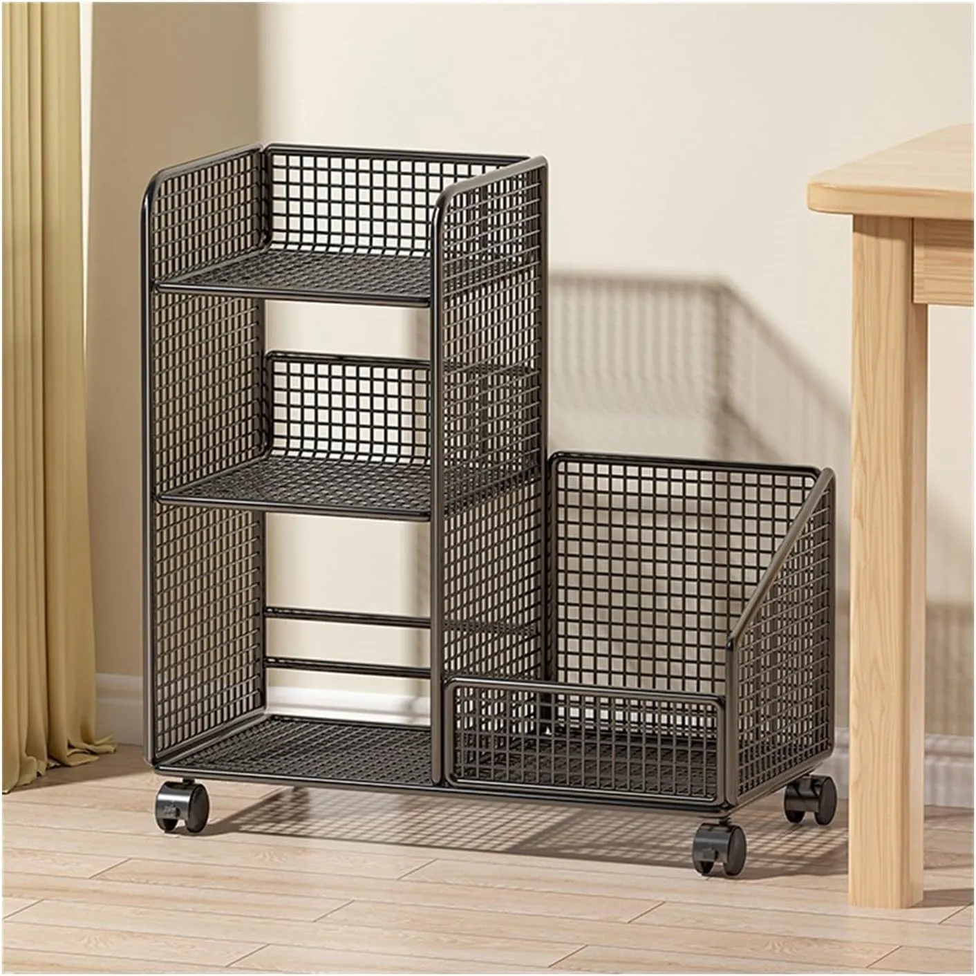GRFIT Bookshelves Storage Rack Movable Bookshelf Desk Floor Storage Rack School Bag Book Storage Cabinet Office Wheeled Trolley Bookcase Office Storage Rack